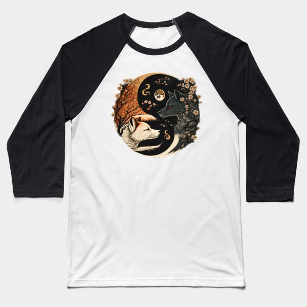 Fox and Wolf Baseball T-Shirt by aicharactersart